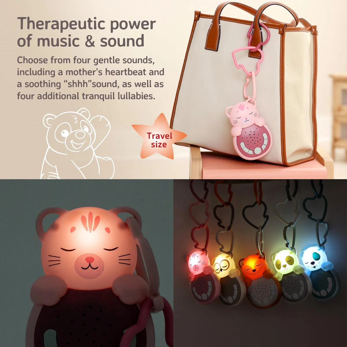 Cloud b Sweet Dreamz On The Go | Macchina del Suono da Viaggio con Luce Calmante | 4 Rumori Bianchi & Ninne Nanne Rilassanti | Sensore Smart Riattivante & Bagliore Soffice |Aiuto Sonno Neonato| Gatto