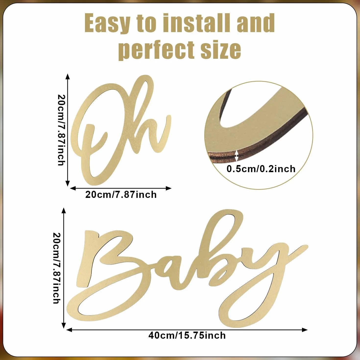 Cartello Oh Baby - Striscione in Legno per Baby Shower con Lettere Dorate - Decorazioni per Sfondo Neonato e Bambina