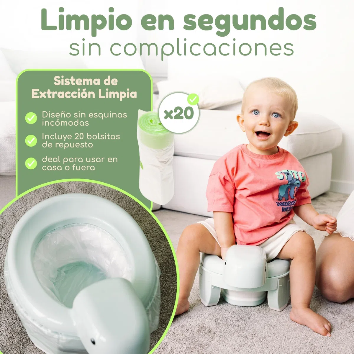 Vasino Bambini Portatile 4 in 1 Pieghevole – Riduttore WC per Bambini, WC Portatile da Viaggio, Sgabello e Rialzo, Design Tartaruga, con 20 Sacchetti e Zaino