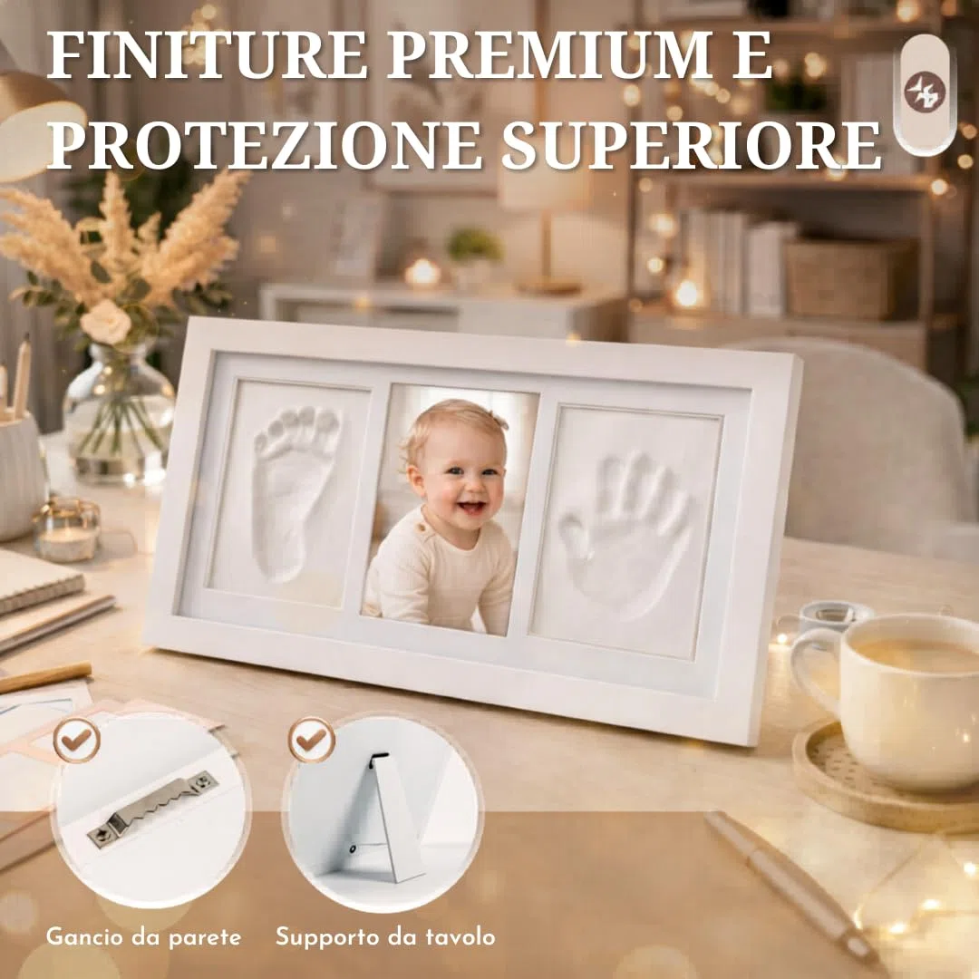 kit Impronte mani e piedi Neonato, Impronta Bambino, Cornice Impronte Digitali, Regalo Neonato, Battesimo, Bambino, Nascita. Argilla Antigrietta e Vetro Acrilico, Impronta Cane.