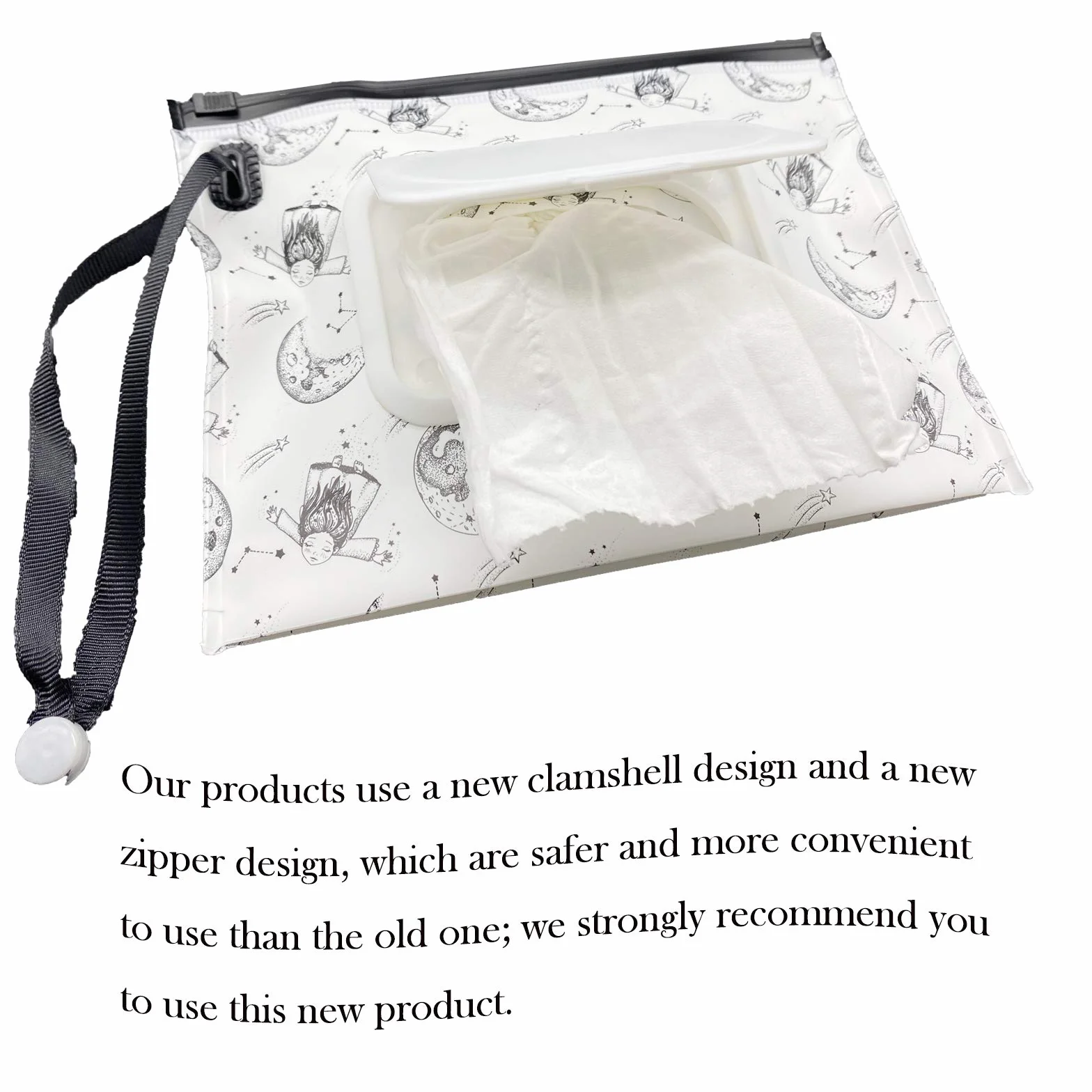 Contenitore portatile di piccole dimensioni (17,8 x 13,7 cm), dispenser di salviette riutilizzabili e ricaricabili, ecologico, pratico da viaggio (Moon Girl)