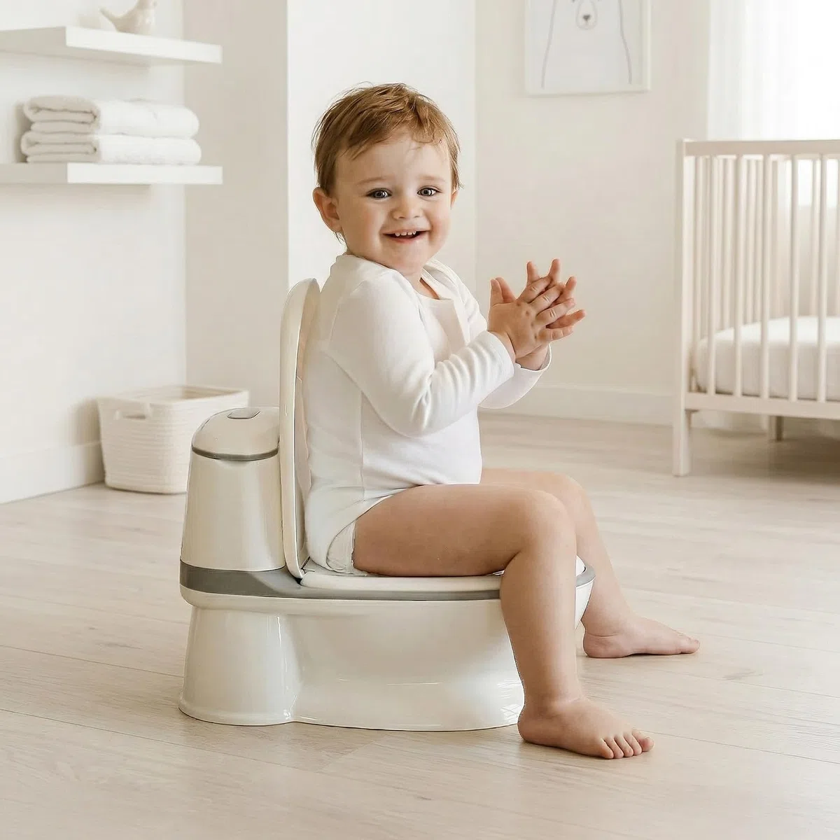 Interbaby Vasino Bambini WC Realistico con Suono di Scarico | Vasino per Bambini Antiscivolo con Porta Carta | Vasino a Forma di WC con Vaso Rimovibile | 18+ Mesi, (Bianco)