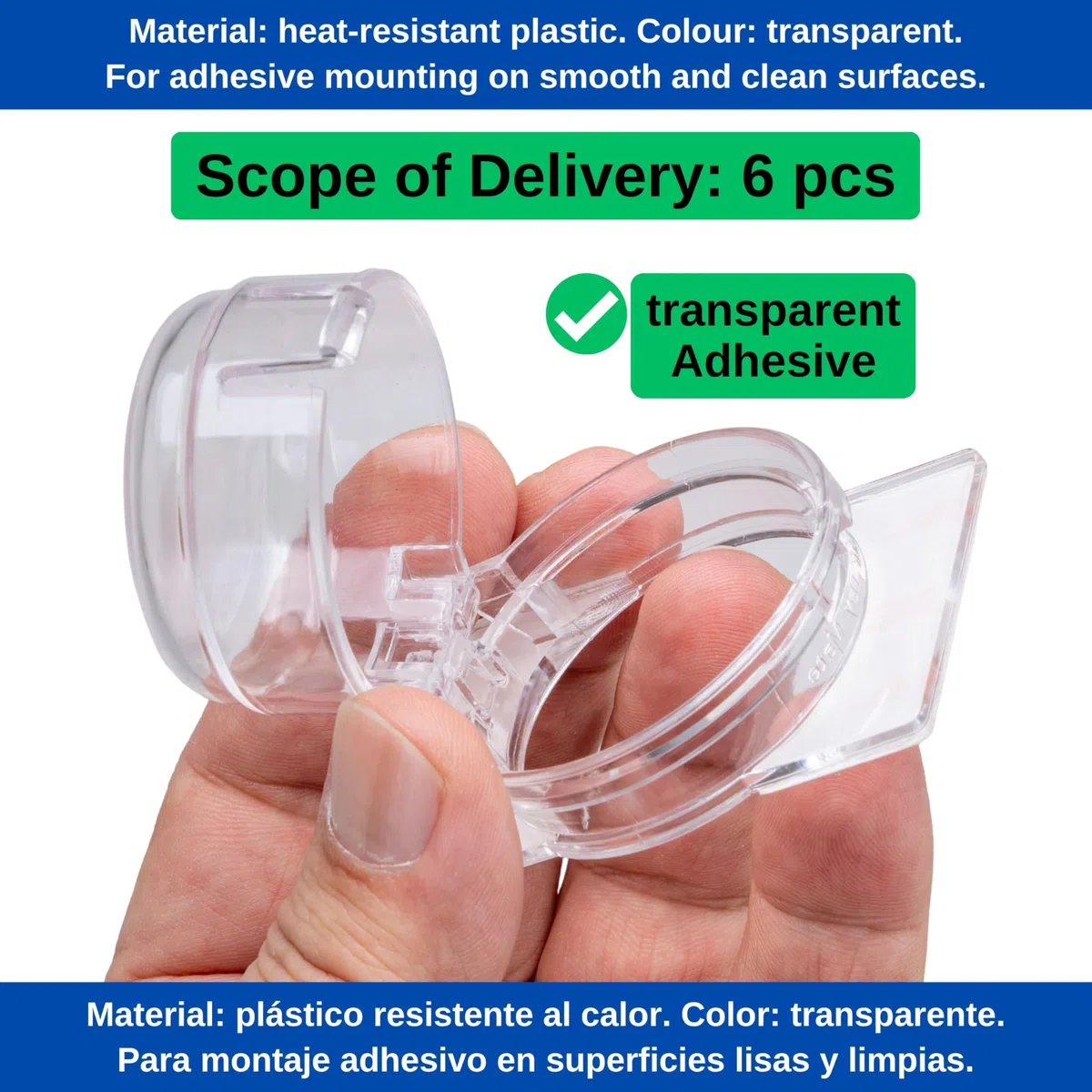 Manopola blocco bambini, 6 pz, trasparente, per manopole con Ø max. 41 x 33 mm, distanza minima tra le manopole 51 mm, manopole blocco bambini pannello di controllo, copertura manopola bambini cucina