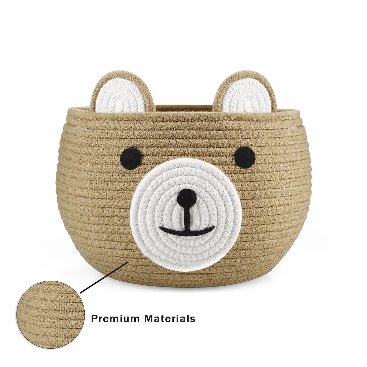 PandaEar Cesto in Corda di Cotone per Bambino, Cesto Regalo per Bambino, Organizzatore per Lenzuola da Nursery con Design Adorabile di Orso per Conservare gli Essenziali per Neonati (Marrone)