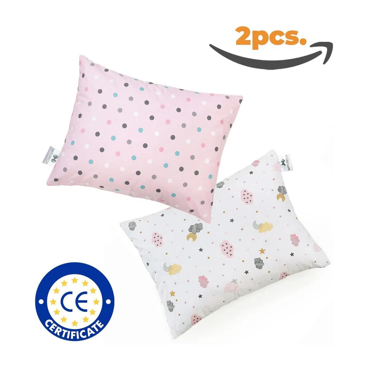 Set di 2 cuscino letto con federa in cotone, cuscini per bambini a partire da 1 anno, Guanciale per Bambino lettino neonato, Cuscini per Culla e Lettino, Cuscino decorativo 30x40