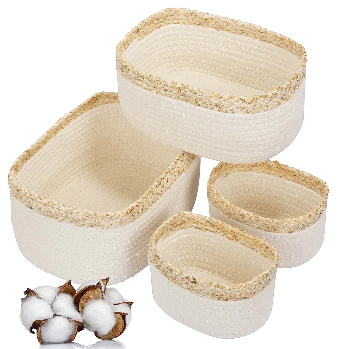 Cesto portaoggetti per bambini, corda di cotone intrecciato, set da 4 pezzi, accessori per il bagno, organizer per il bagno, per la decorazione della cameretta dei bambini, giocattoli