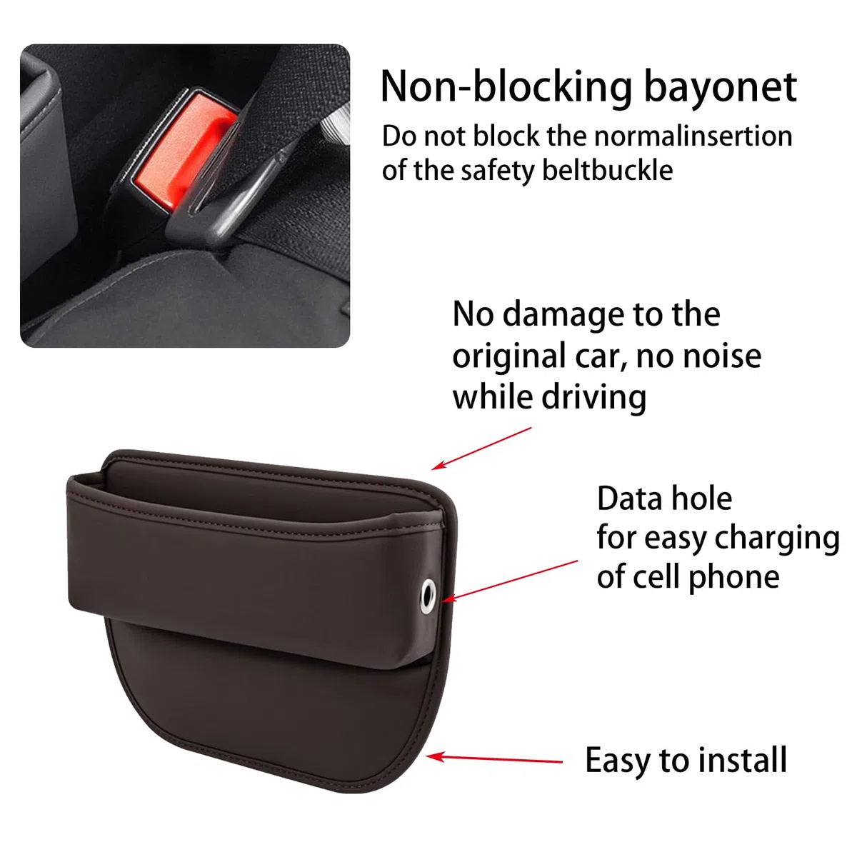 Scatola Portaoggetti per Seggiolino Auto, Gap Filler, Tasca Portatile e Facile da Riporre, Organizzatore per Auto (Nero)