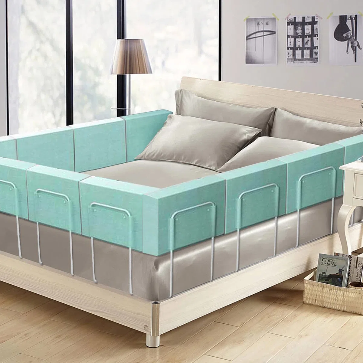 LARS360 - Sponda di protezione per letto per bambini, regolabile in altezza, protezione anticaduta, griglia di sicurezza per bambini per neonati o anziani (50 cm, Verde acqua marina)