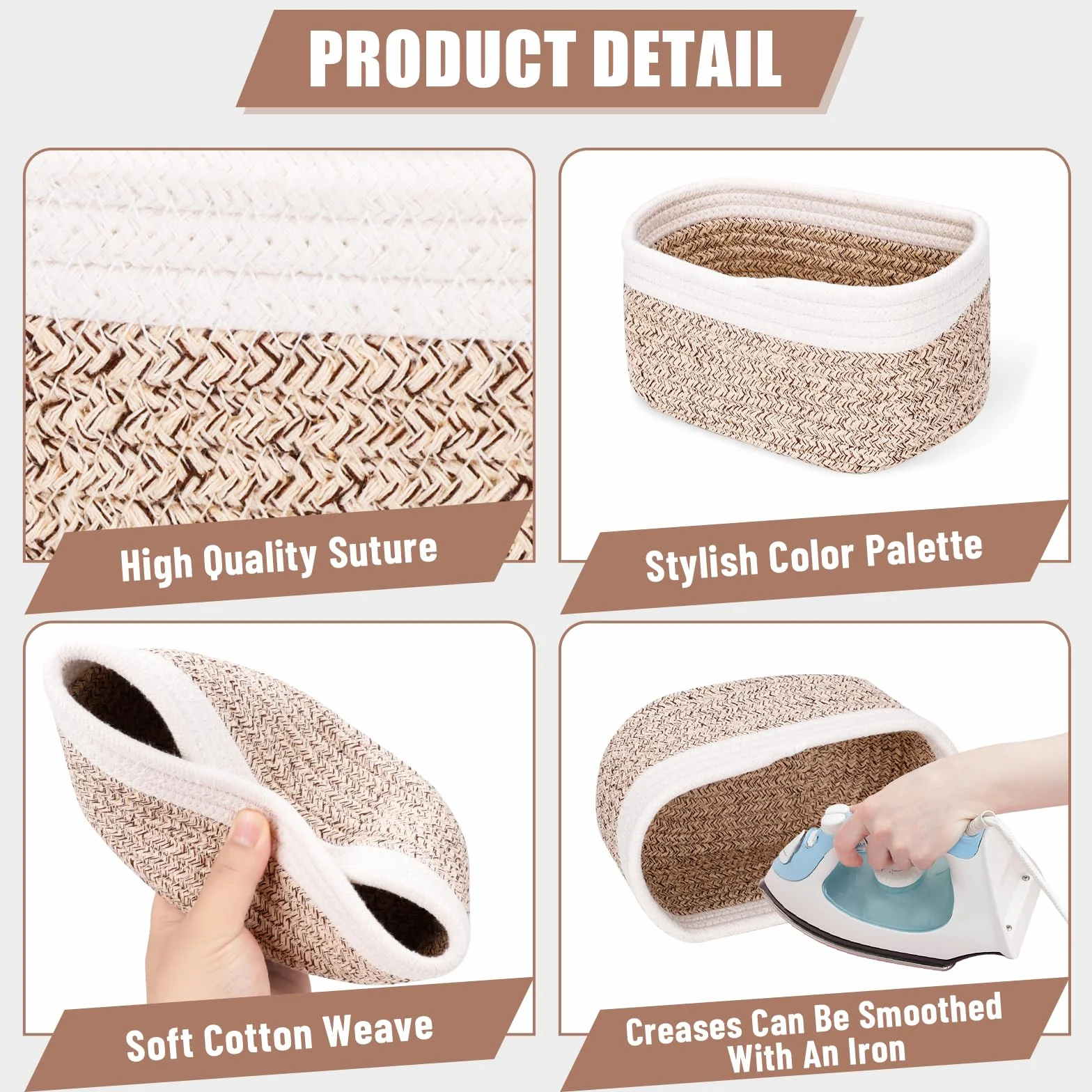 Set di 4 Cestini Portaoggetti Intrecciato in Corda di Cotone –Organizer Fasciatoio,Cesto Portaoggetti,Cestini impilabili per bagno, cameretta, fasciatoio, giocattoli, cosmetici e decorazioni