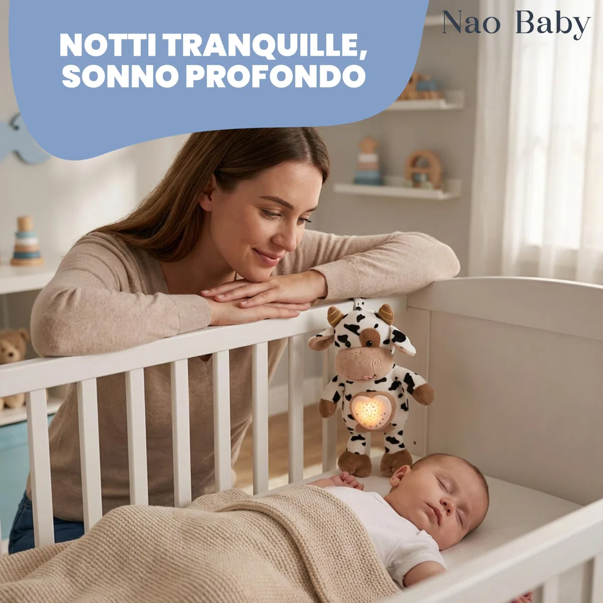 Peluche Neonato Rumori Bianchi – 15 Suoni Rilassanti e Ninna Nanna Per Bambini con Timer e Rilevamento Pianto – Carillon Neonati – Rumori Bianchi Per neonato e Regalo Nascita