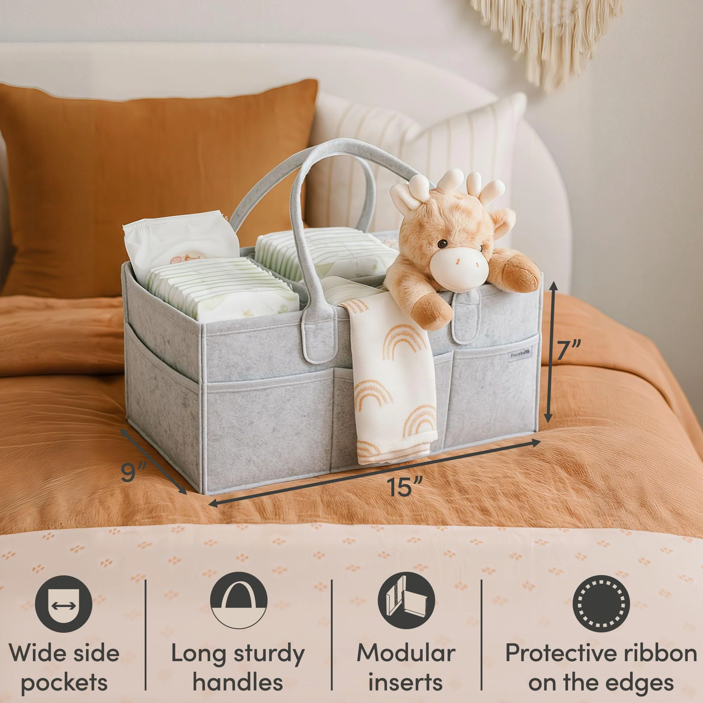 PUTSKA Cesto organizer per pannolini per fasciatoio, essenziale per neonati, regali per baby shower e lista di nascita, ideale per ragazzo o ragazza