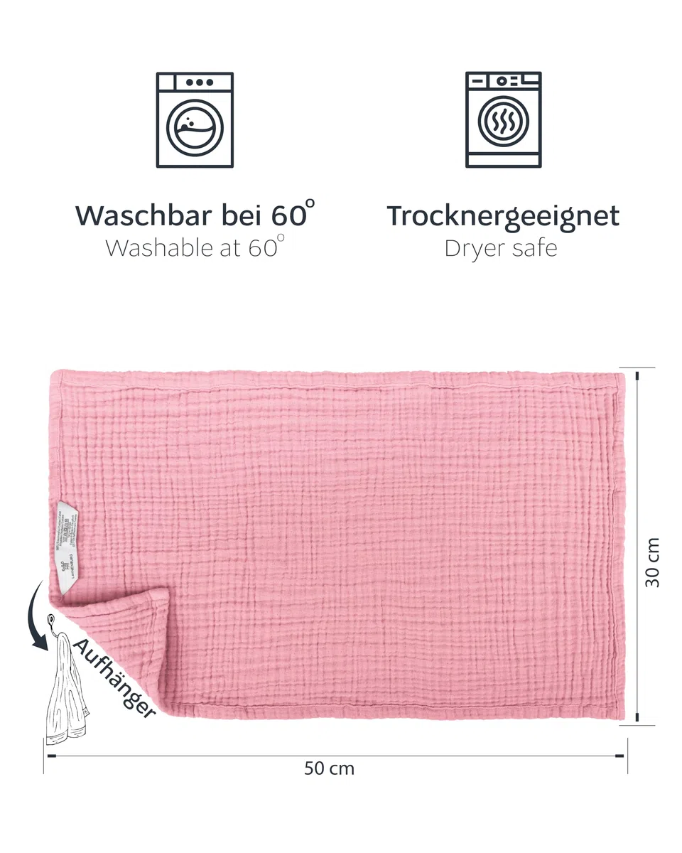 LAYNENBURG set di 10 panni per il ruttino per bambini in morbidissima mussola - 100% cotone - 30x50cm - Oeko Tex 100 - panni in mussola come garza o pannolini di stoffa (rosa antico)