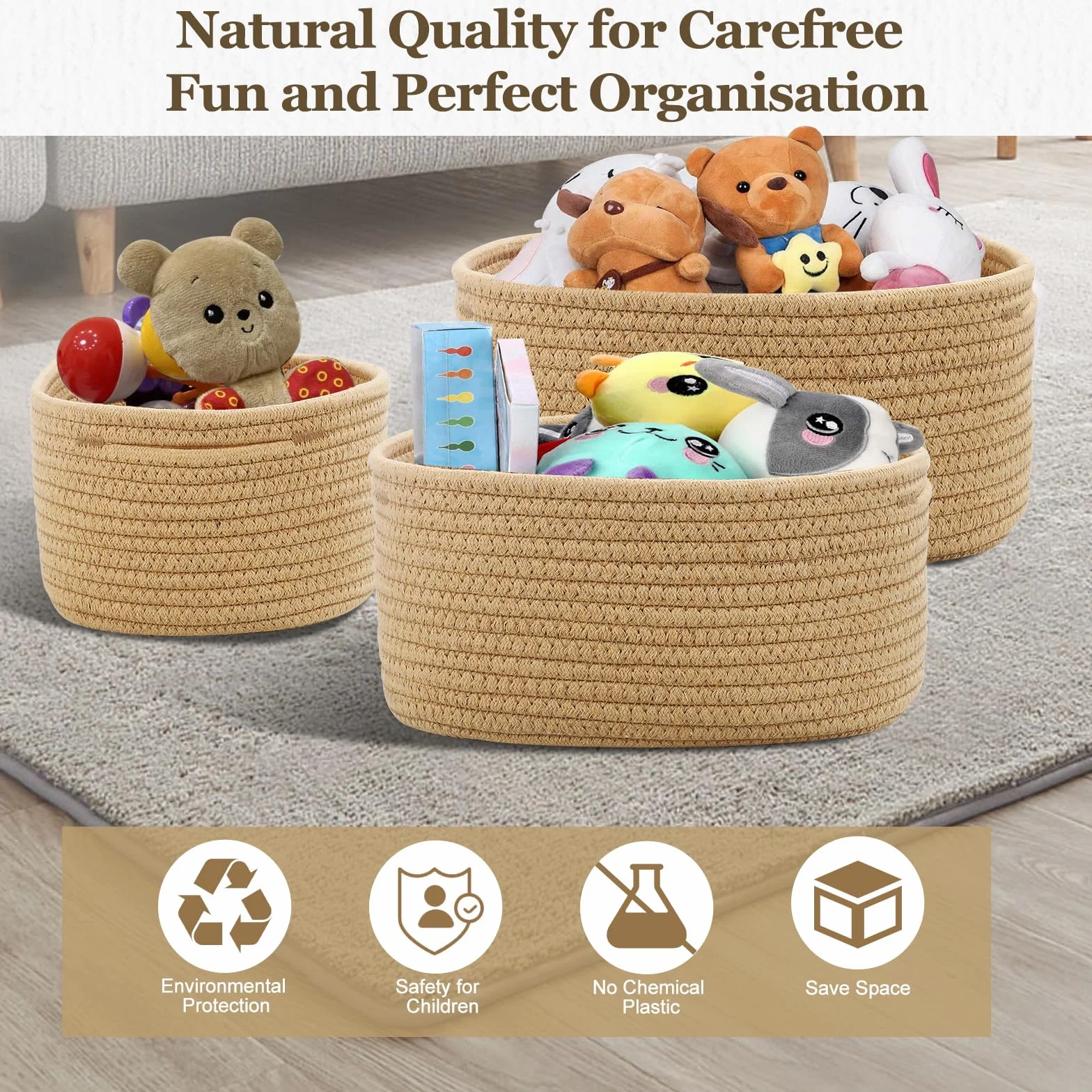 Cestini Portaoggetti, Set di 5 Piccoli Cestini in Cotone Intrecciato per Camera, Bagno e Mensole,Corda di Cotone per Bambini Bambina,Impilabile Organizer Fasciatoio