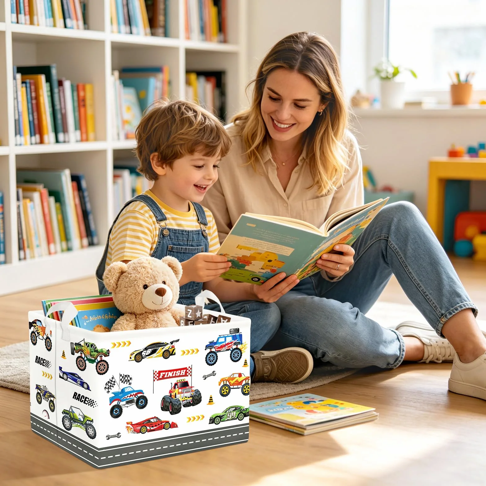 Clastyle Ceste Biancheria Bambini Auto Cestino Giocattoli Vestiti Impermeabile per Ragazzo Cestino Portaoggetti per Bagno Cameretta Bucato, Camion Mostruoso, 40x30x30 cm