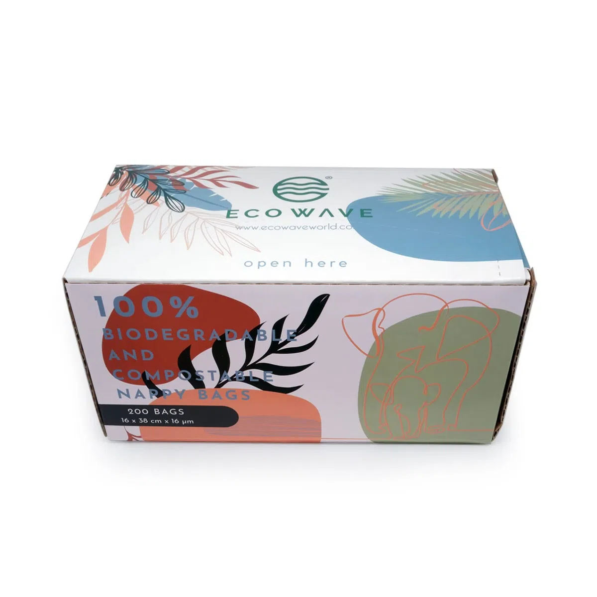 ECO WAVE Sacchetti per pannolini 100% biodegradabili e compostabili, 200 sacchetti senza profumo, certificati EN 13432
