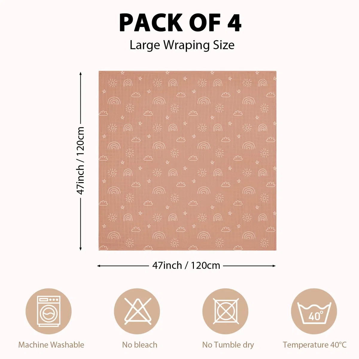 Yoofoss Copertina Neonato in Mussola 4 Pack Coperte Mussola per Neonato Odori Resistenti Anti Batteri 120x120 cm Cotone Fibra Bambù Asciugamani Bambini Copertine Morbide