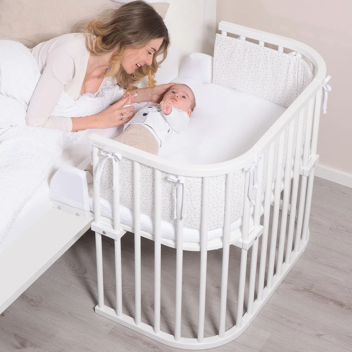 babybay Estensione lato grigio ardesia laccato, con inserto per materasso bianco, adatto per modello originale e midi