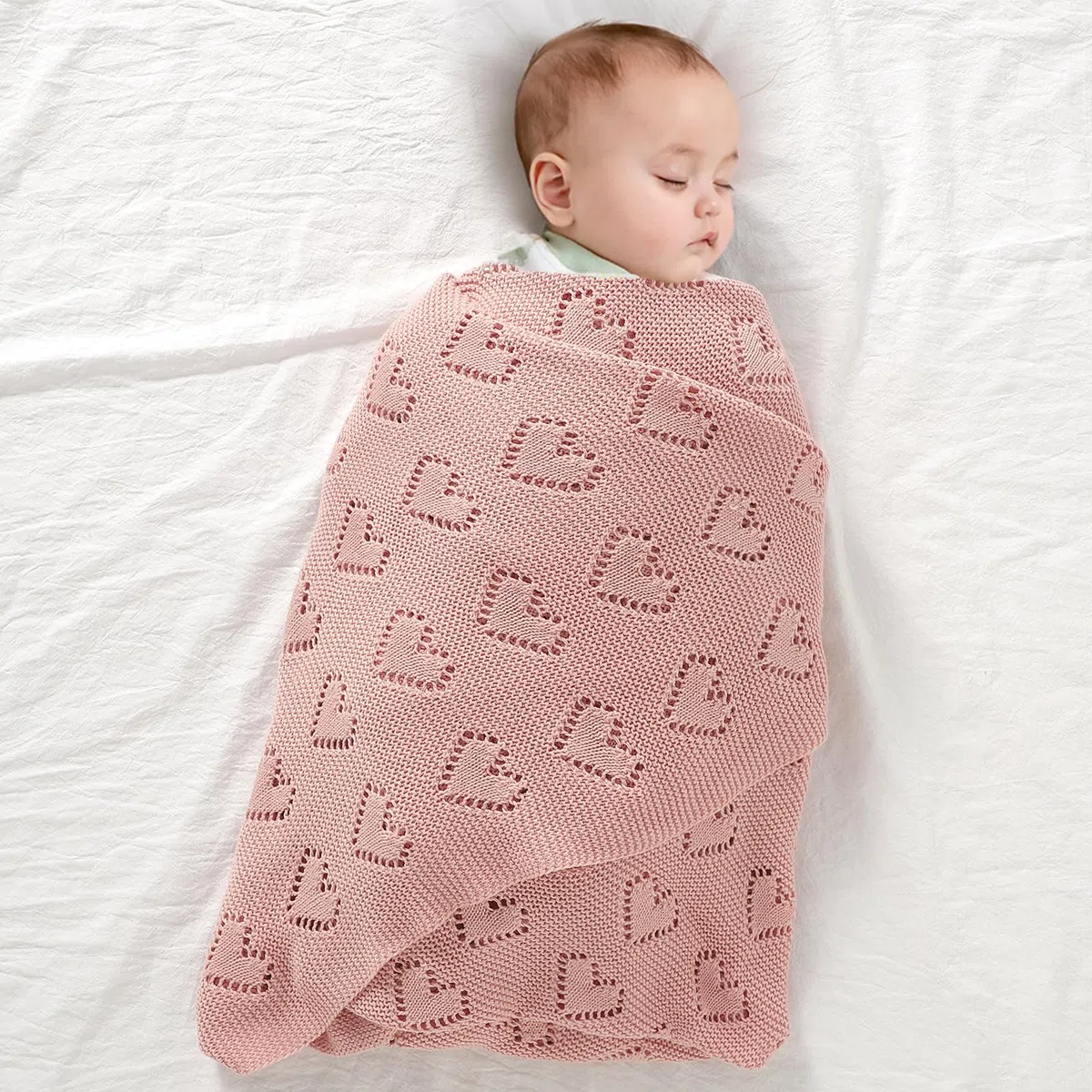 mimixiong Coperta per neonato lavorata a maglia 100% cotone, 100 x 80 cm (Rosa)