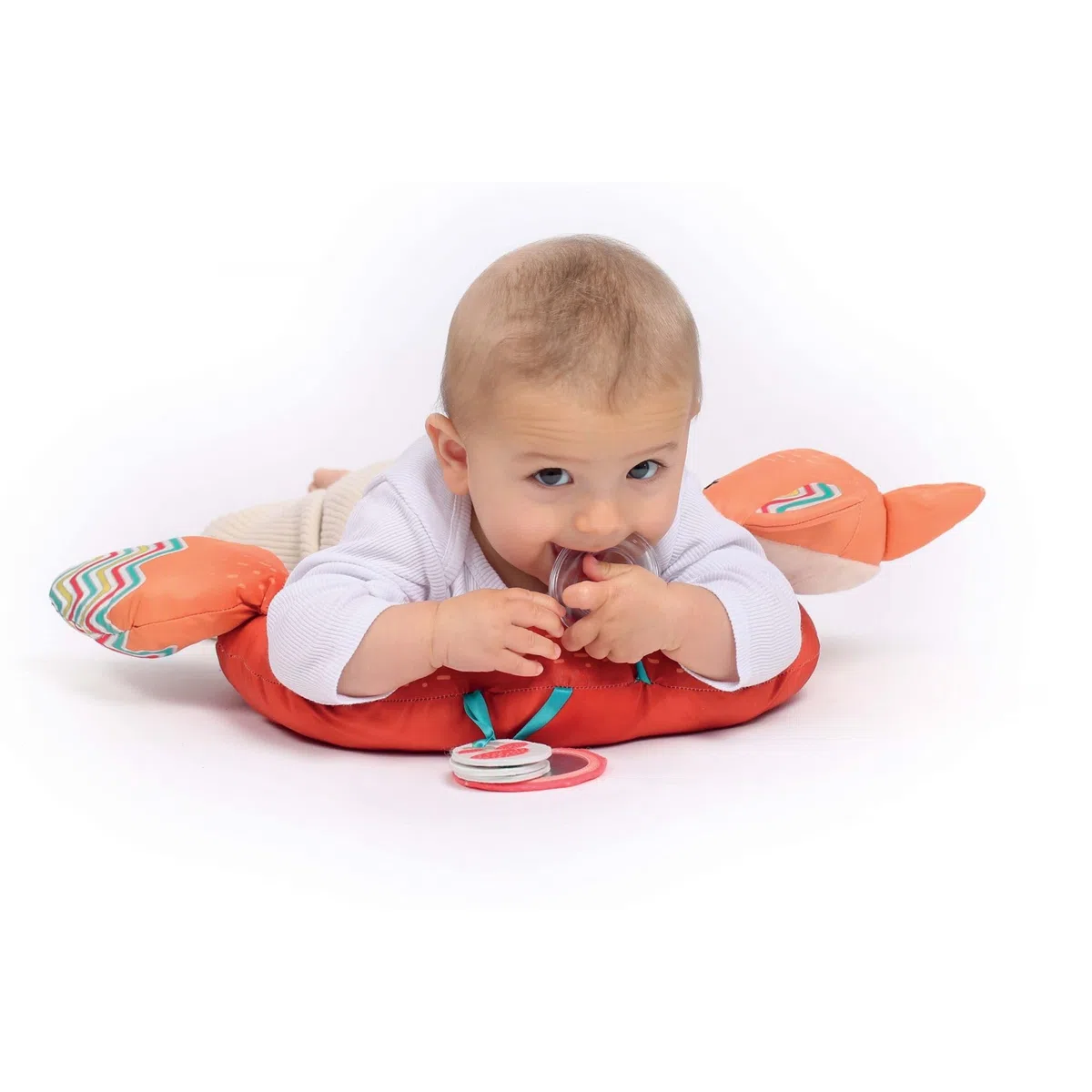 LUDI - Cuscino per attività Volpe - Gioco di risveglio per Bambini - da 3 Mesi - Sviluppa i Sensi, Il Tono e Il rafforzamento Muscolare in Posizione ventrale - 5 attività sensoriali