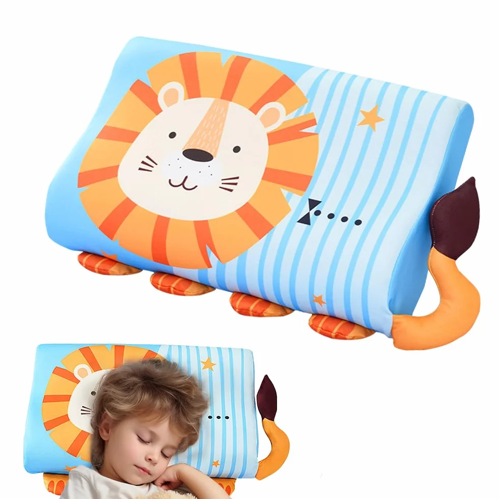 Cuscino Memory Foam Bambini, Cuscino Schlummerkids, Cuscino per Bambini con Federa, Ergonomico, Lavabile a Partire, Con Animali Kawaii, per Bambino a Partire dai 3 Anni in su (Leone)