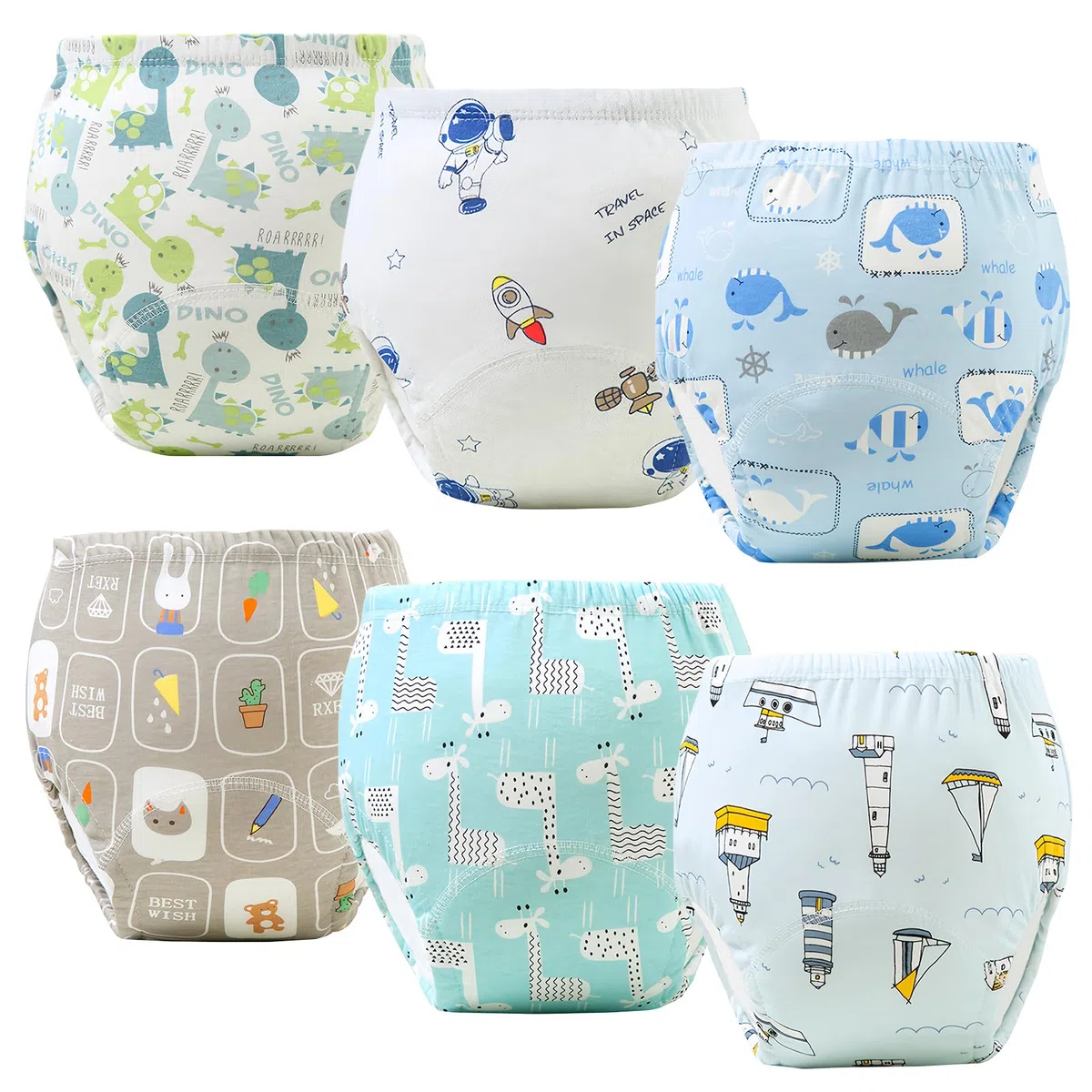 volumoon 6 pantaloni da allenamento per bambini, lavabili per bambini, 2-6 anni, 100% cotone, traspiranti (110,13 kg-20 kg)