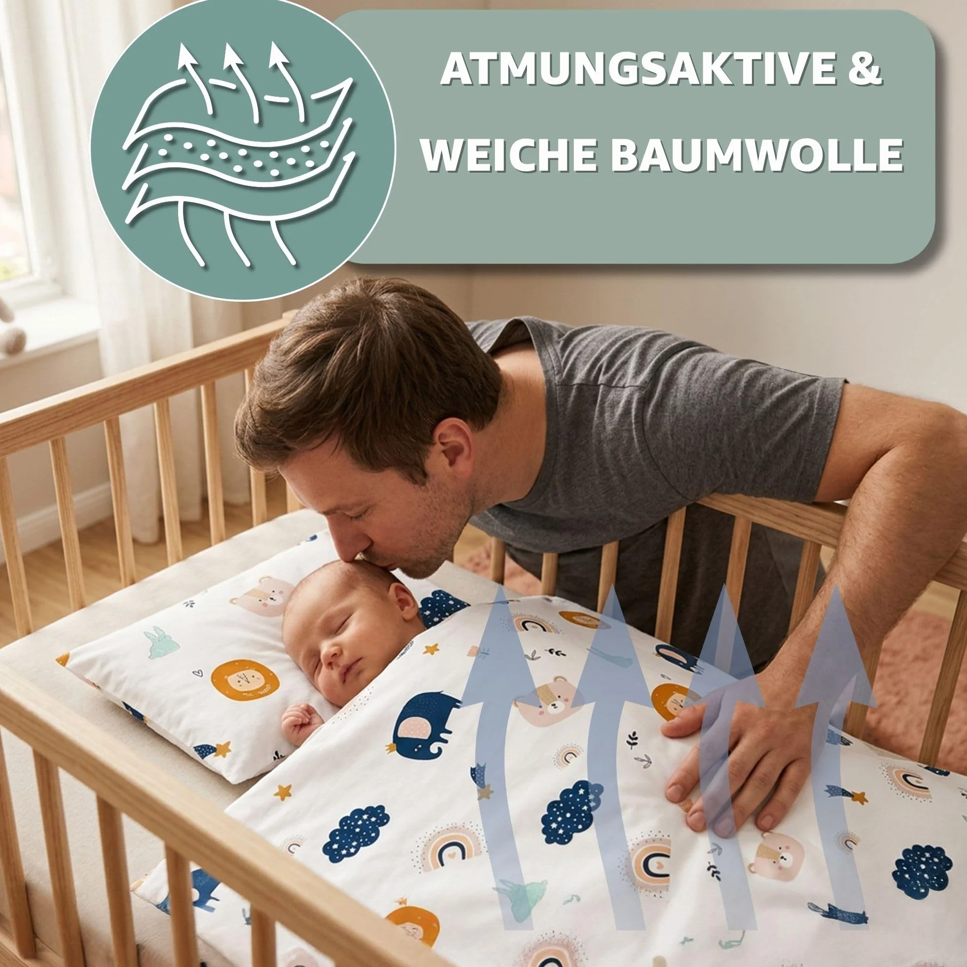 Totsy Baby Copripiumino lettino neonato 90x120 cm - Cotone parure di copripiumini bambino e bambina per culla Set lenzuolo per piumino 90 x 120 cm con federe 60 x 40 cm Oeko-Tex