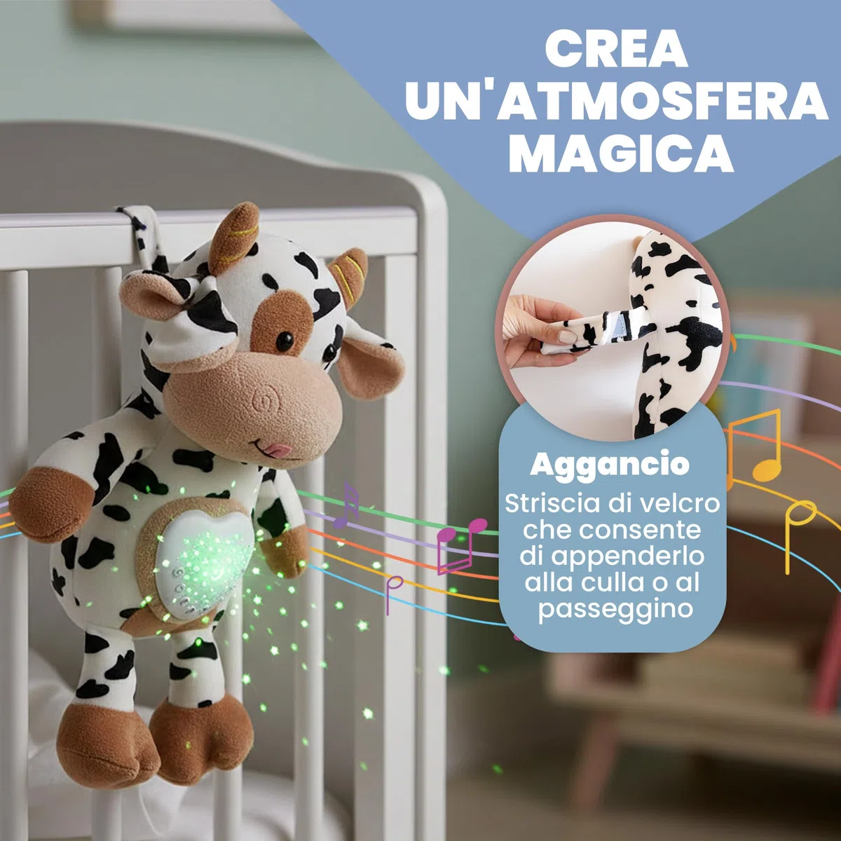 Peluche Neonato Rumori Bianchi – 15 Suoni Rilassanti e Ninna Nanna Per Bambini con Timer e Rilevamento Pianto – Carillon Neonati – Rumori Bianchi Per neonato e Regalo Nascita