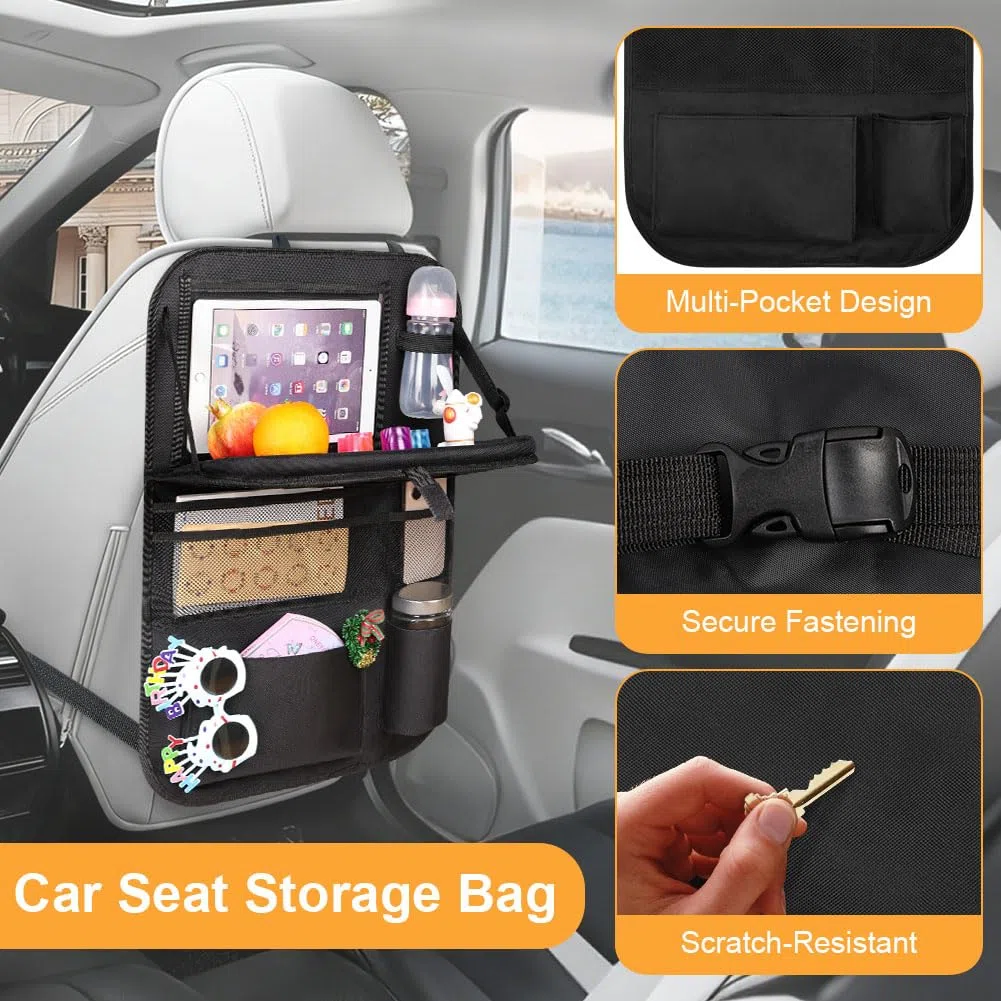 URAQT Organizer Protezione Sedile Posteriore Auto, 2 PCS Protezione Sedile Auto Organizzatore con Tavolino Pieghevole per tablet bambin,Sediles Posteriores Organizzatori con 8 Tasche,Impermeabile,nero