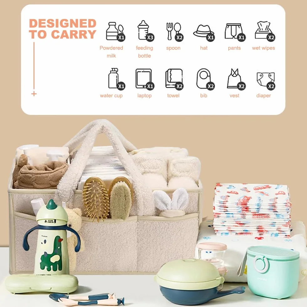 Organizer Pannolini, Portatile Organizer Fasciatoio per Neonati, Feltro Borsa per Pannolini per Bambini con Maniglia, Grande Organizzatore Fasciatoio Neonato per i Viaggi (Bianco) (Bianco)