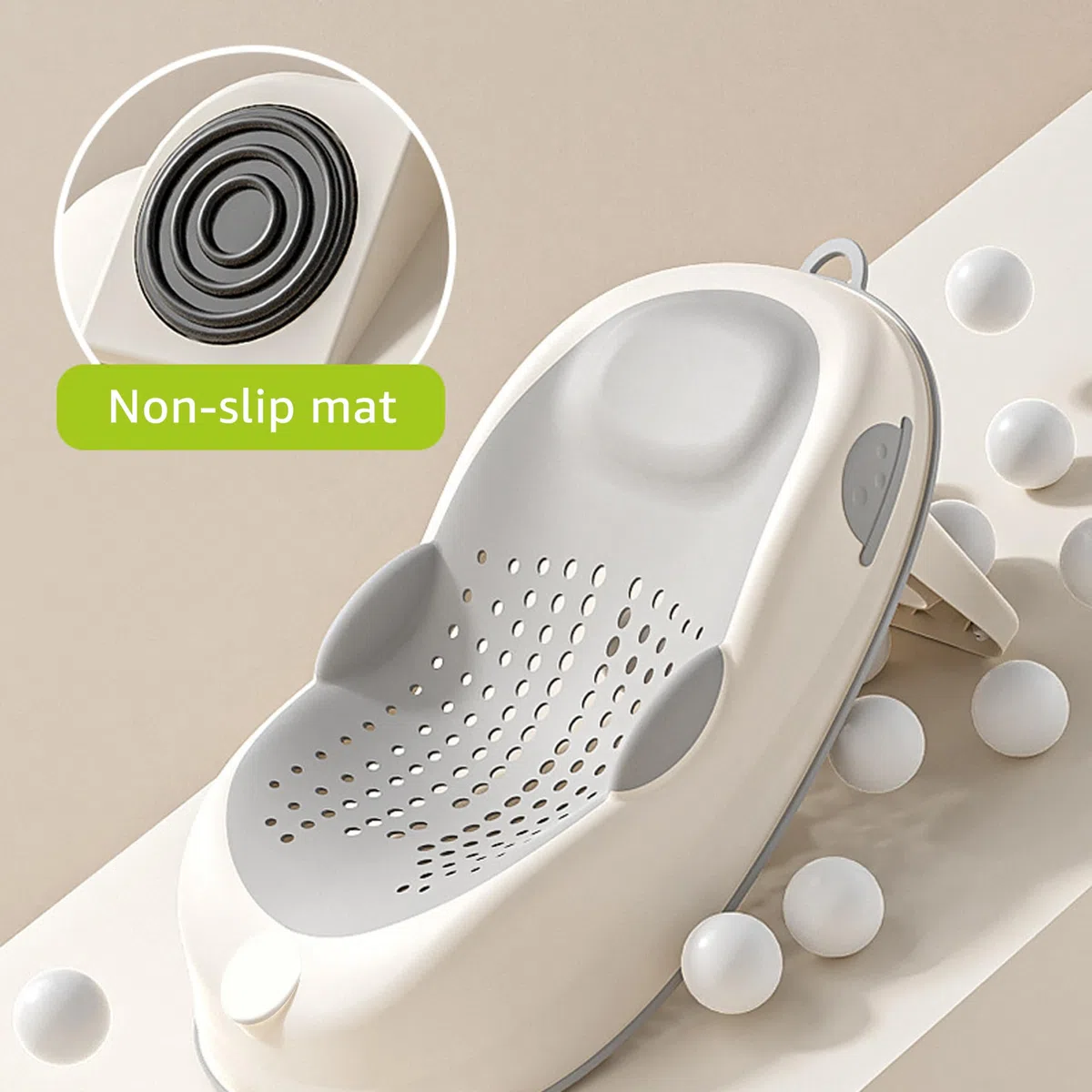 Supporto per il bagnetto - Seggiolino per vasca da bagno antiscivolo con supporto morbido per la colonna vertebrale e piedini pieghevoli, grigio