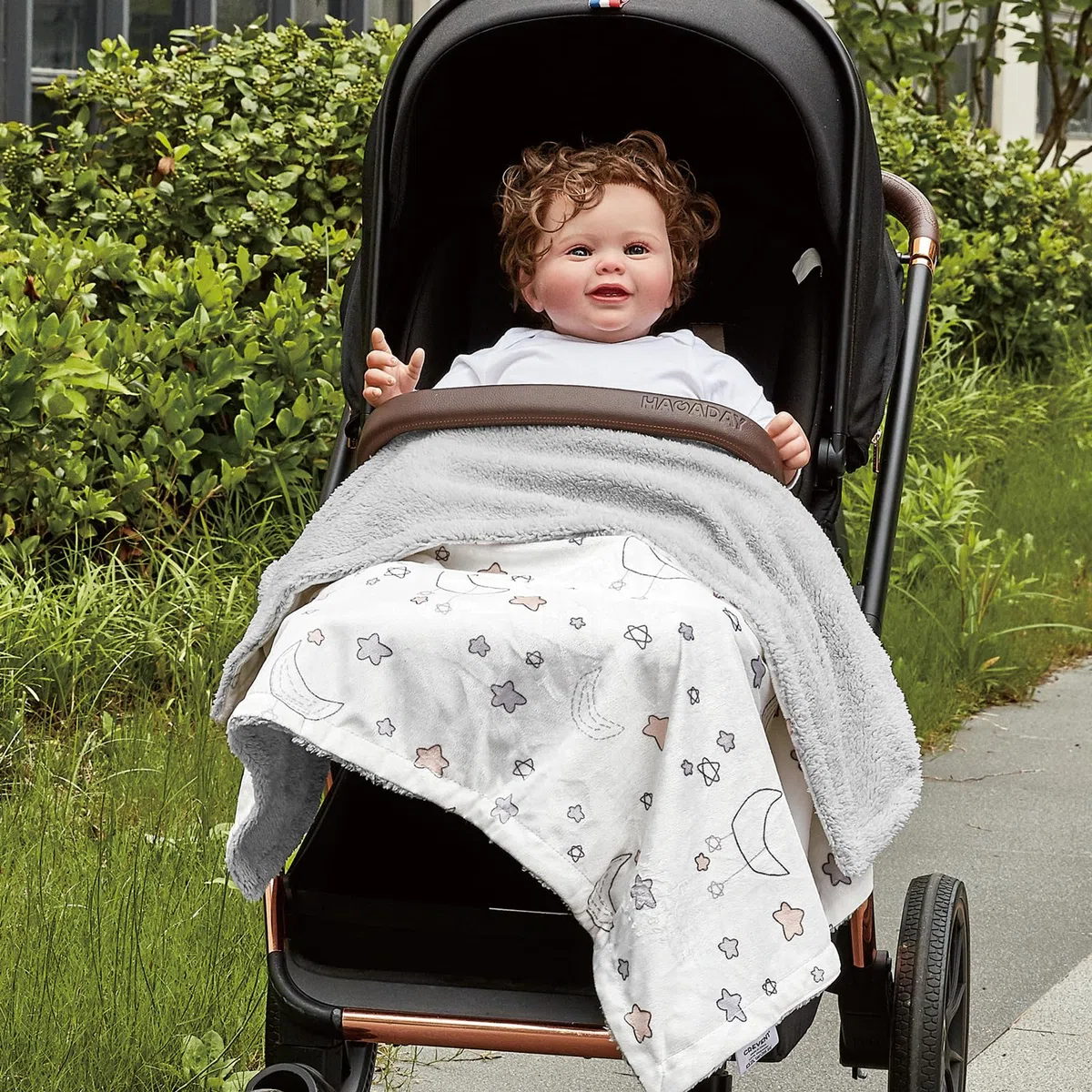 CREVENT 2 pezzi di coperte 75cmX100cm, morbide e calde, per neonati e bambini piccoli, per lettino, culla, passeggino - Nuvola grigia + Notte in pelliccia di visone