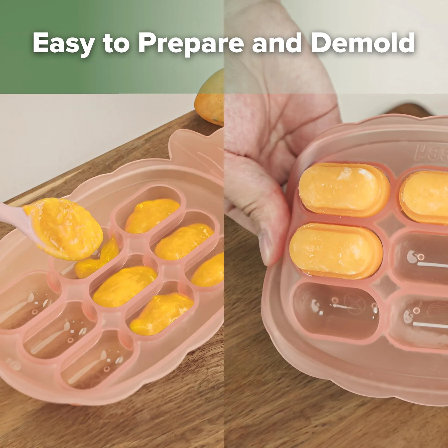 Haakaa Vassoi Alimentari Bambini, Stampo Ghiaccioli Dentizione in Silicone, Vassoio Cubetti Ghiaccio con Coperchio, Piatto Salsiccia Diviso, per Bambini 4m+，albicocca