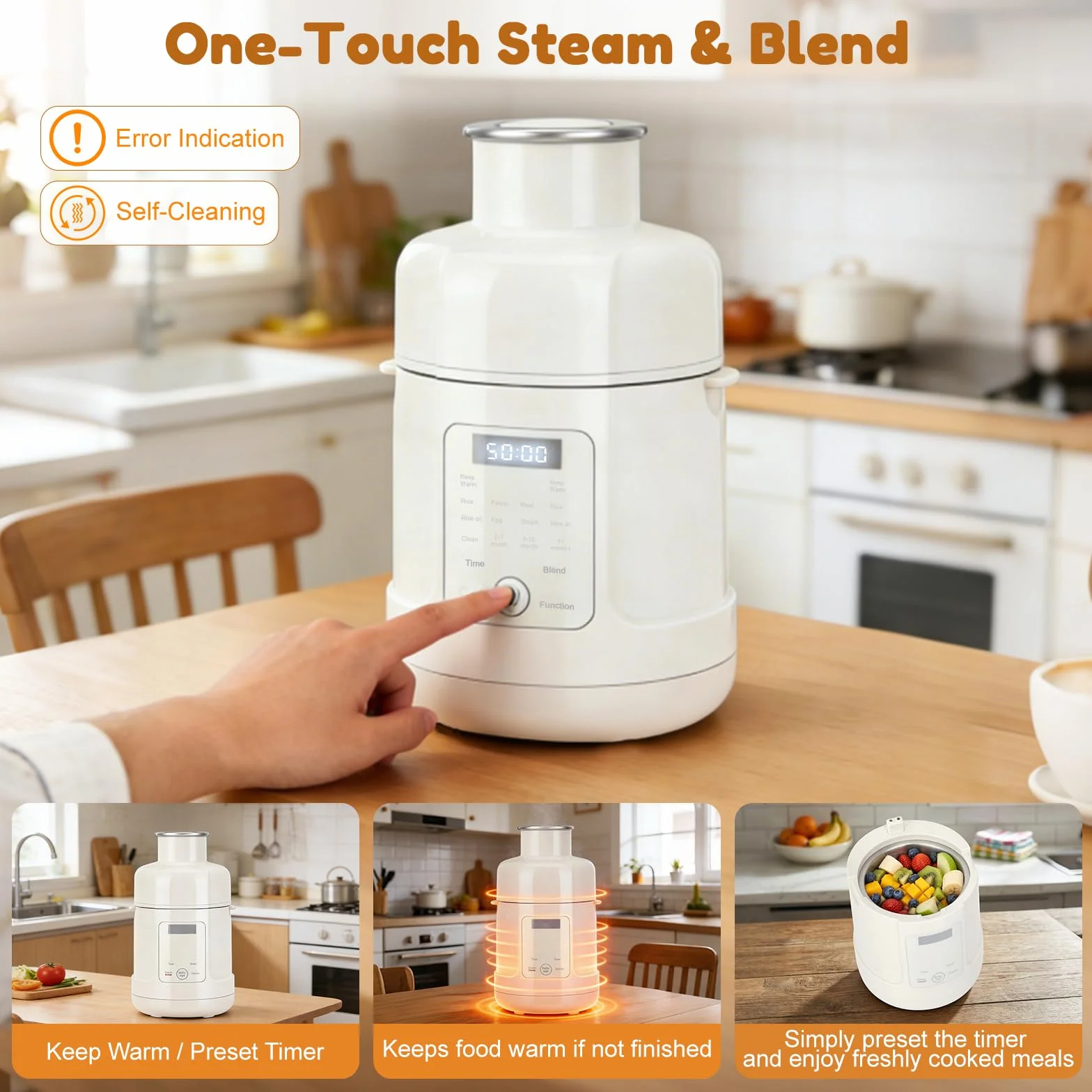 Preparatore per alimenti per bambini 500W, con vaporiera, frullatore, scaldapappa con timer, Per tutte le fasi della crescita, Touch screen, programmi preimpostati, autopulizia, Acciaio inox