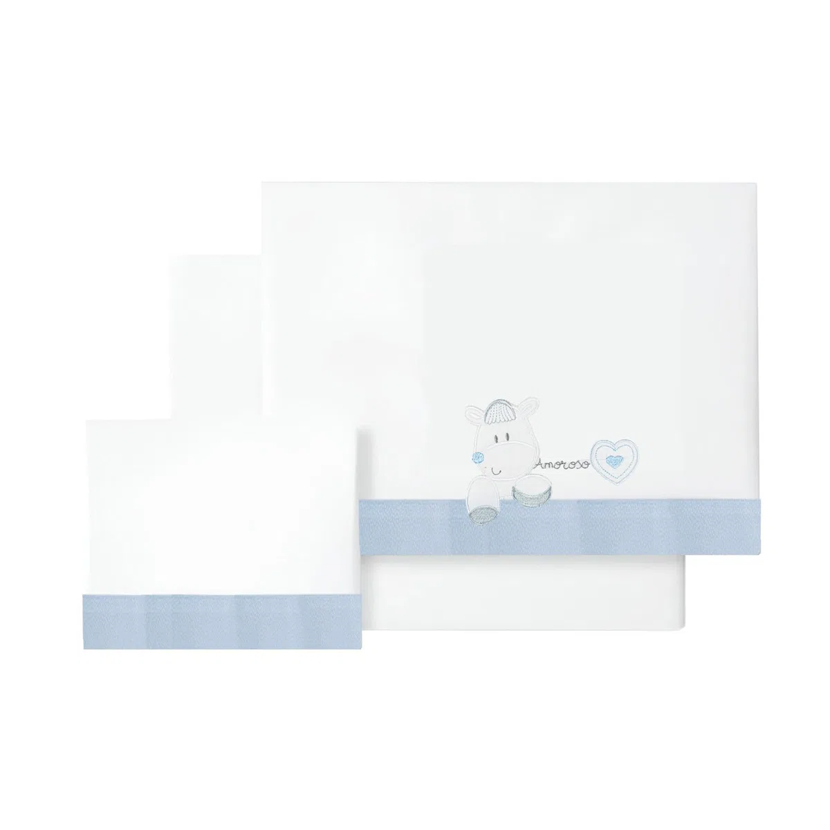 various Set Lenzuola Lettino Neonato 60x120 cm, 100% Cotone Extra Morbido, Include Lenzuolo con Angoli, Lenzuolo Sopra e Federa, Biancheria Letto Bambino Traspirante colore BCO/blu
