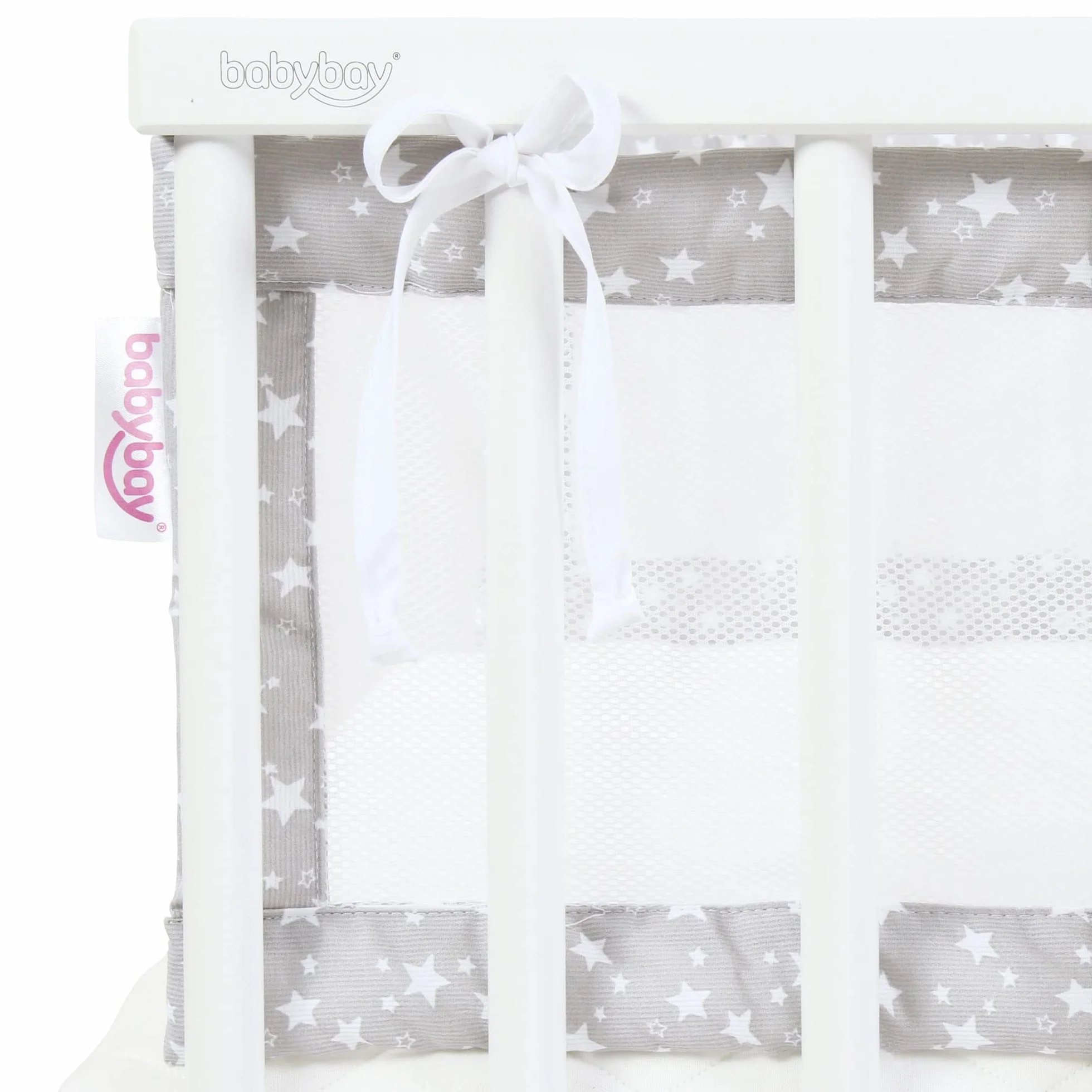 Babybay Babynest Mesh-Piqué Suitable For Model Original, Pearl Grey Stars White - 180 g