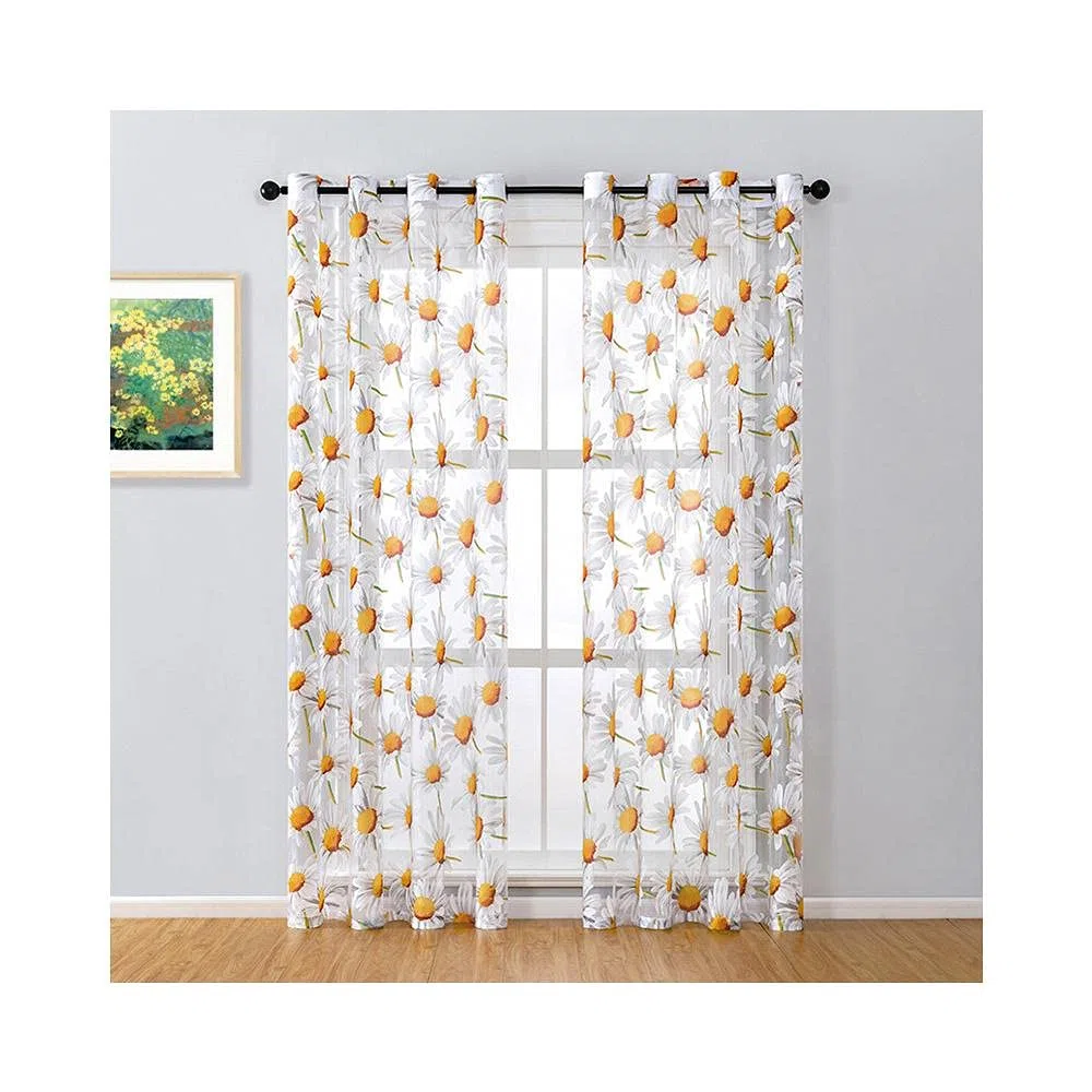 Tende in voile, con occhielli per finestra, motivo margherite, per camera da letto, soggiorno, porta, 1 pannello, 100 x 270 cm