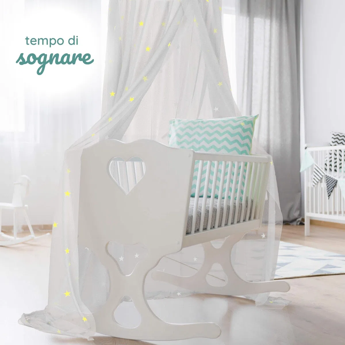 BEARTOP Zanzariera lettino neonato stelle fluorescenti | tulle o cotone | senza forare | con anello stabile | lunghezza dell'orlo ca. 270cm | per culla neonato| Soddisfazione garantita (3 Anni)*