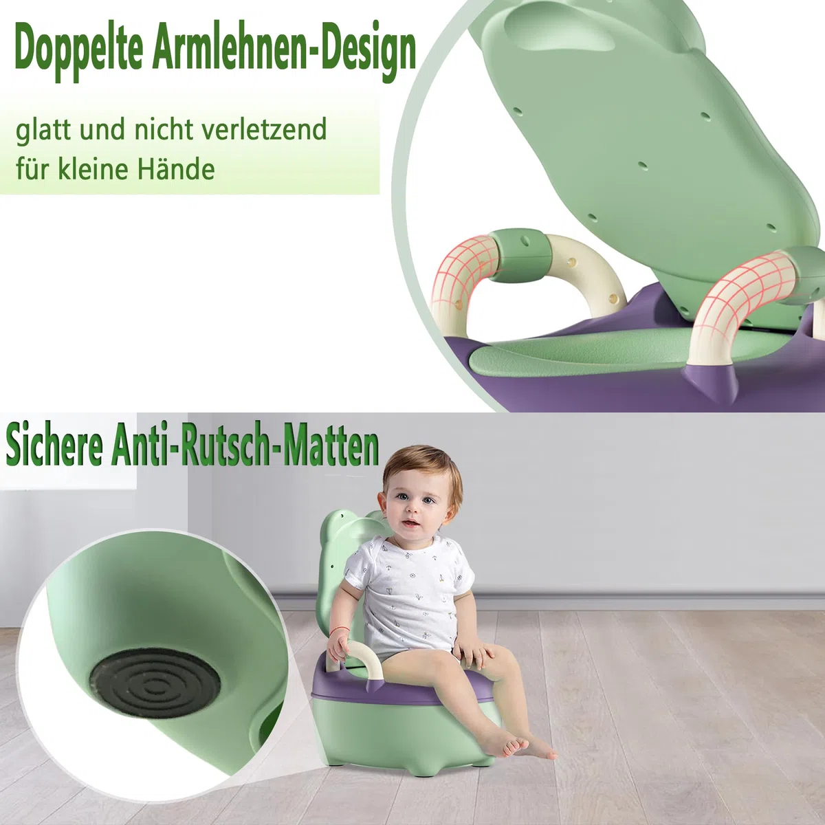 YUENFONG Vasino per bambini, sedile da toilette rimovibile con bracciolo, piedini antiscivolo per bambini, per bambini da 3 a 6 anni (verde)
