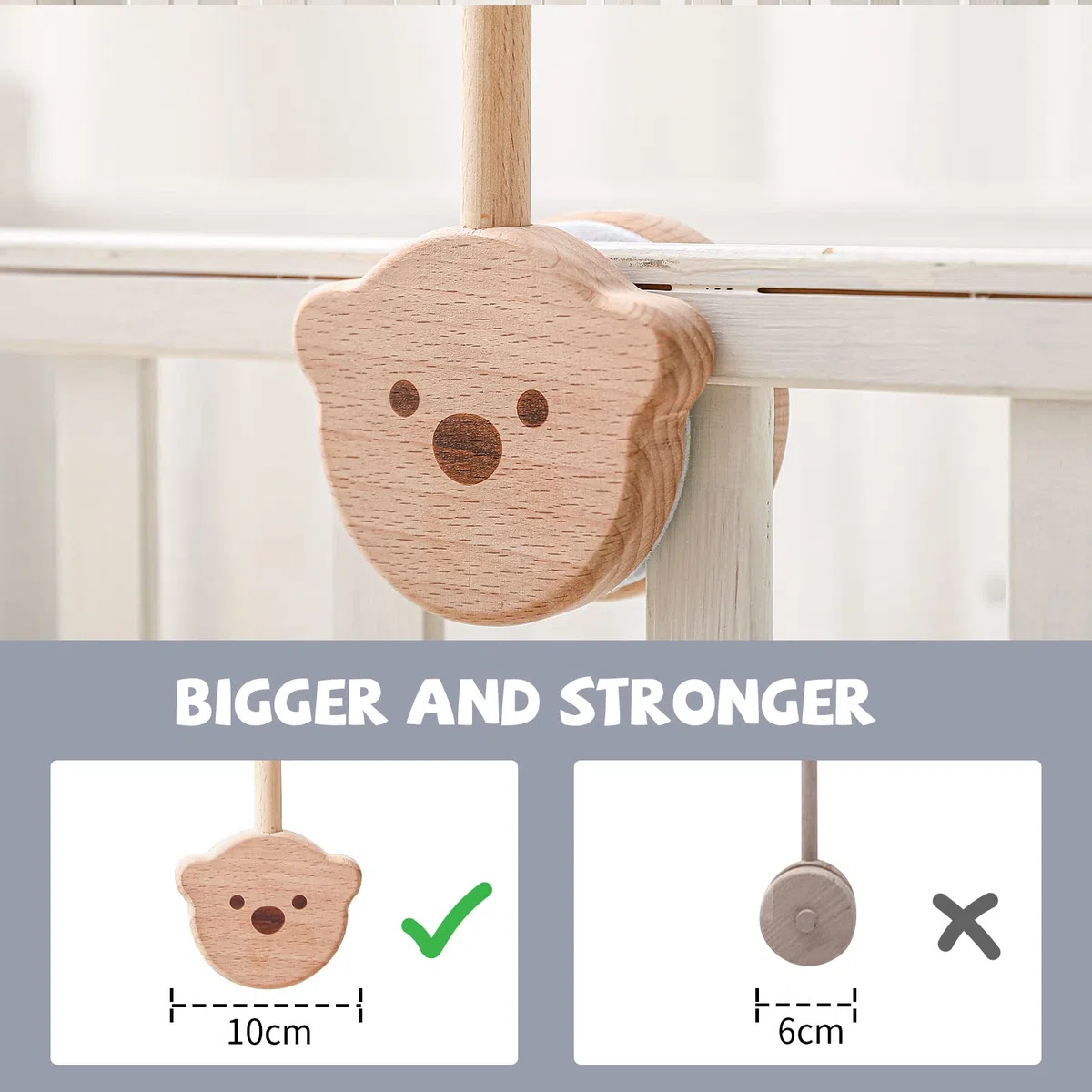 Baby Mobile Holder Orso di legno per lettino, fasciatoio Playpen DIY Baby Mobile Holder Rack Rod Mobile Attachment Hanging Music Box Wind Chimes Bed Bell