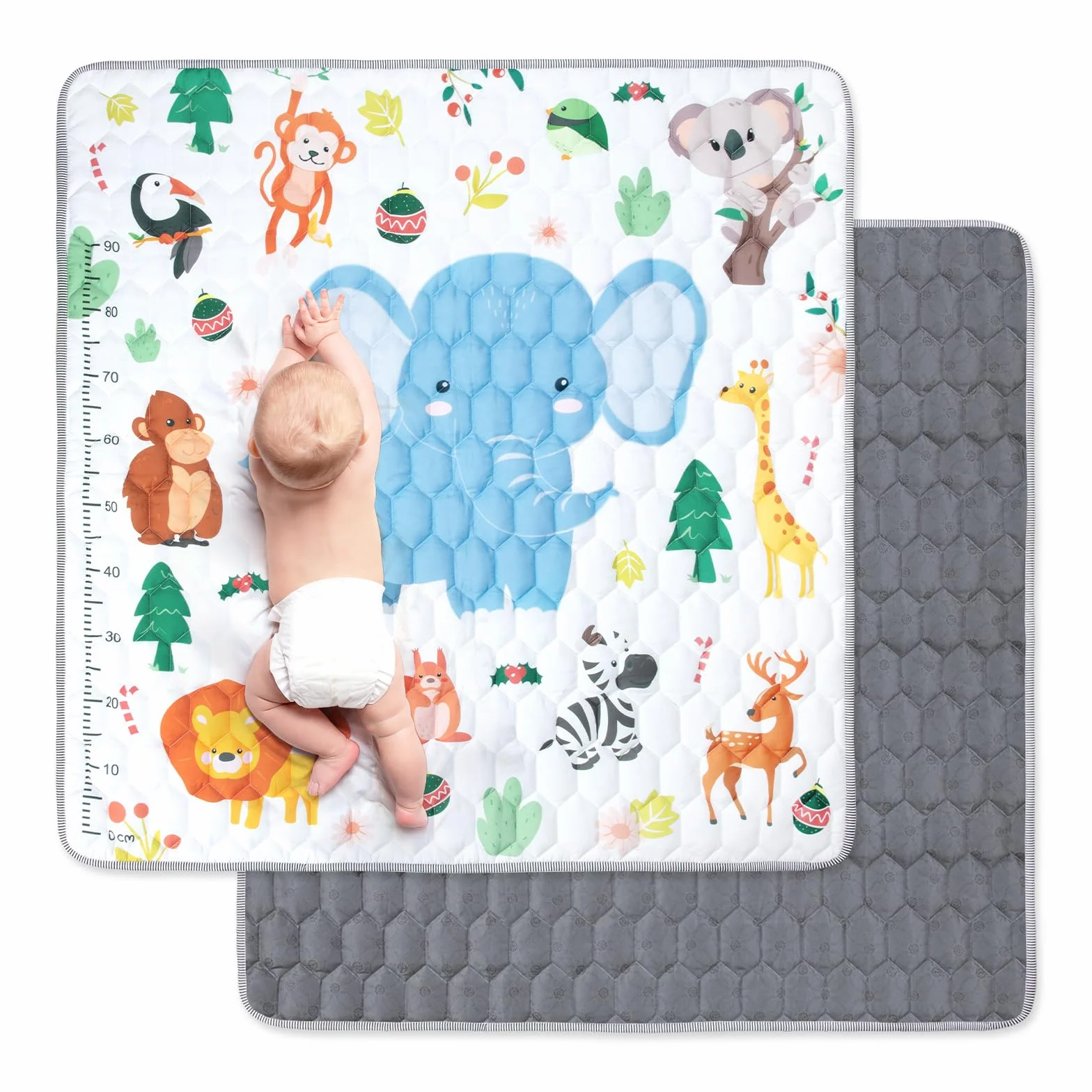 Tappeto Gioco Bambini, 127x127cm Tappeto Neonato Gattonamento, Pieghevole Morbido & Spessa Tappeto Tummy Time Neonati, Animale Tappeto Gioco Sensoriale Interattivo per Bambini 1 2 3 Anni