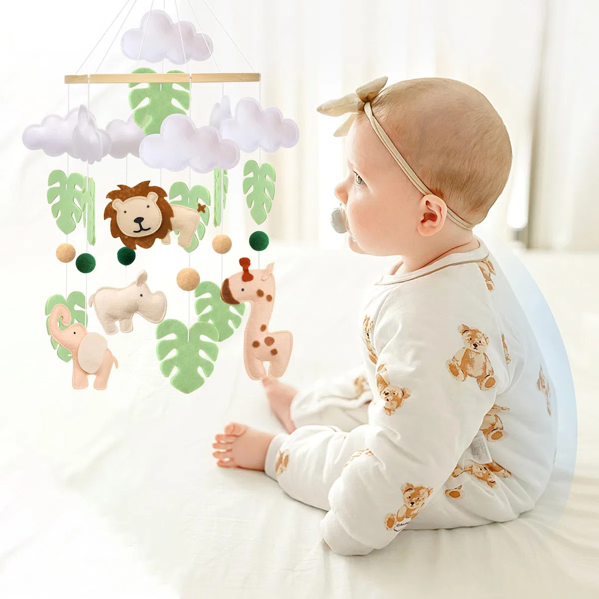 Baby Mobile - Campana da letto per lettino - Jungle Animal Baby Mobile con leone, elefante, giraffa e ippopotamo, giocattolo rilassante per la cameretta dei bambini, regalo per neonati (animale)