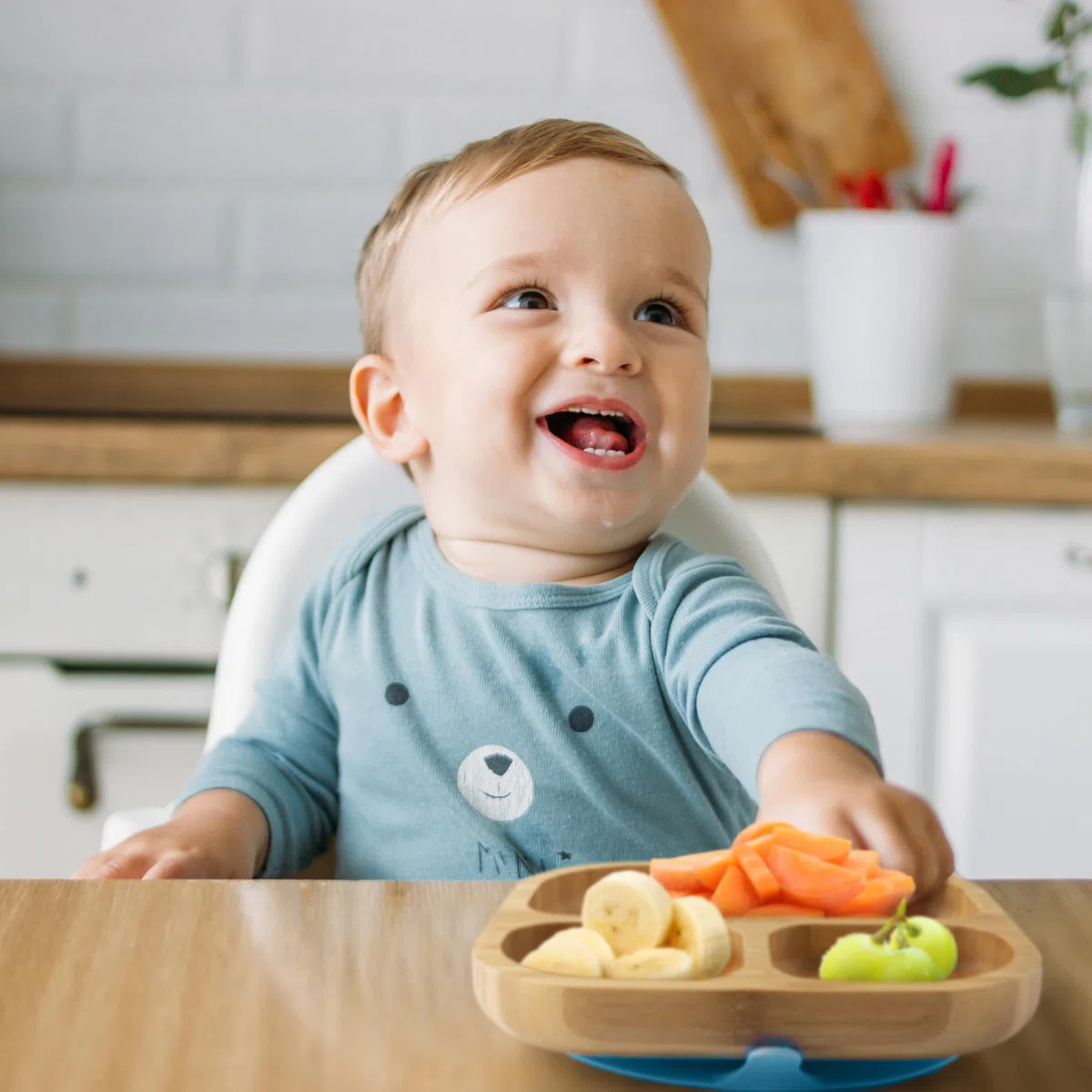 SkyblueI - Piatto per bambini con ventosa, con ricette Ebook I piatto antiscivolo in bambù con cucchiaio, set di stoviglie per bambini per imparare a mangiare, senza plastica nociva