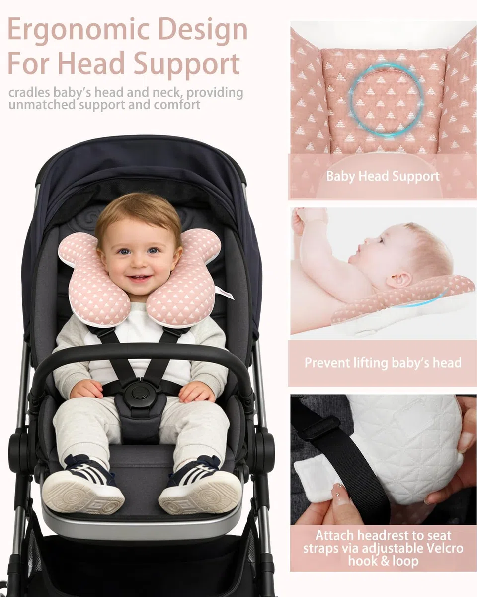 KAKIBLIN Cuscino da viaggio per bambini, cuscino da collo per seggiolino auto, cuscino di supporto per collo per testa e collo, supporto per la testa del neonato per seggiolino auto, passeggino