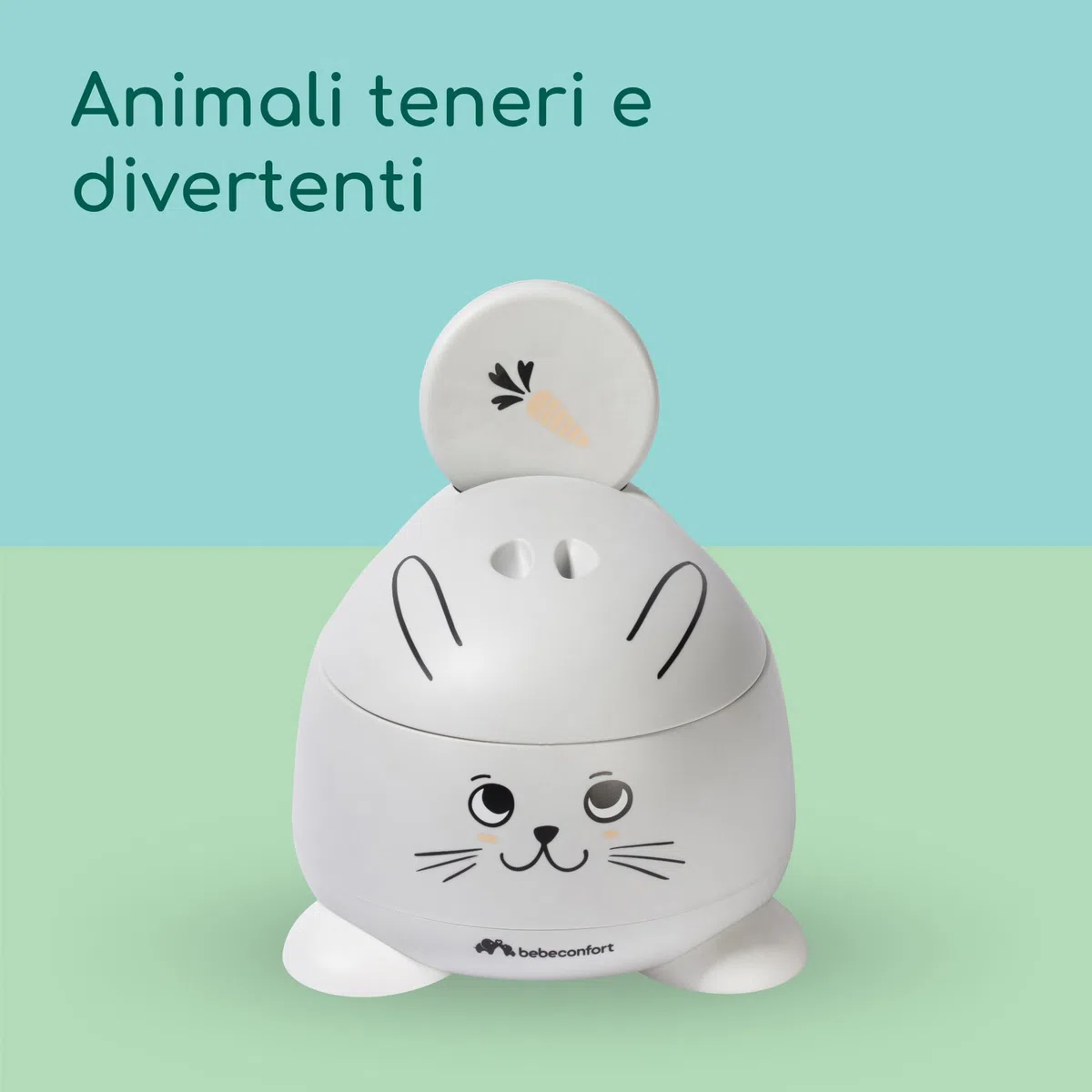Bebeconfort Comodo Vasino Bambini, 12-36 Mesi (0-20 kg), Ergonomico e Compatto, Facile da Pulire, Tazza Amovibile, Paraspruzzi Igienico, Antiscivolo, Vasino per Bambini WC, Coniglio