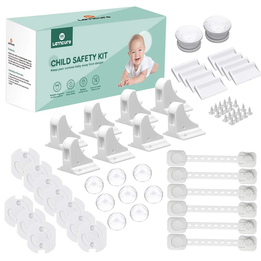 36 PCS Kit di Sicurezza per Bambini, 8 Protezione Spigoli e Angoli 10 Coperchio di Protezione Della Presa 8 Blocchi per Porta 8 Blocchi per Armadio e Cassetto Armadio e 2 Chiave