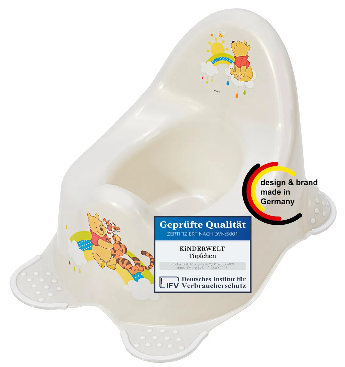 Perl Premium Vasino Disney Winnie Puuh per Neonati e Bambini Stabile Babytopf con Anti-rutsch-funktion Perl Bianco con Unico Venatura Individuale Piacevole Effetto Glitter