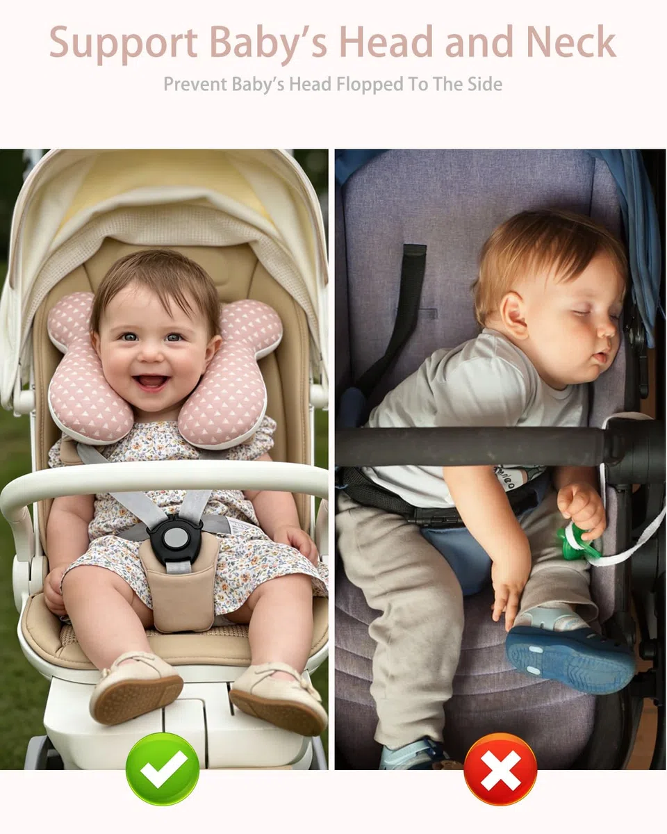 KAKIBLIN Cuscino da viaggio per bambini, cuscino da collo per seggiolino auto, cuscino di supporto per collo per testa e collo, supporto per la testa del neonato per seggiolino auto, passeggino