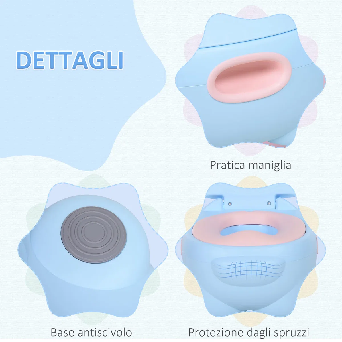 HOMCOM Vasino per Bambini 6 Mesi-48 Mesi Antiscivolo Ippopotamo Blu (40x30x23cm)