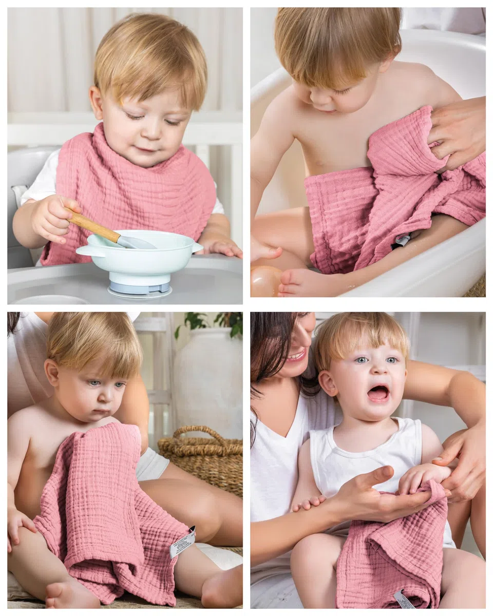 LAYNENBURG set di 10 panni per il ruttino per bambini in morbidissima mussola - 100% cotone - 30x50cm - Oeko Tex 100 - panni in mussola come garza o pannolini di stoffa (rosa antico)