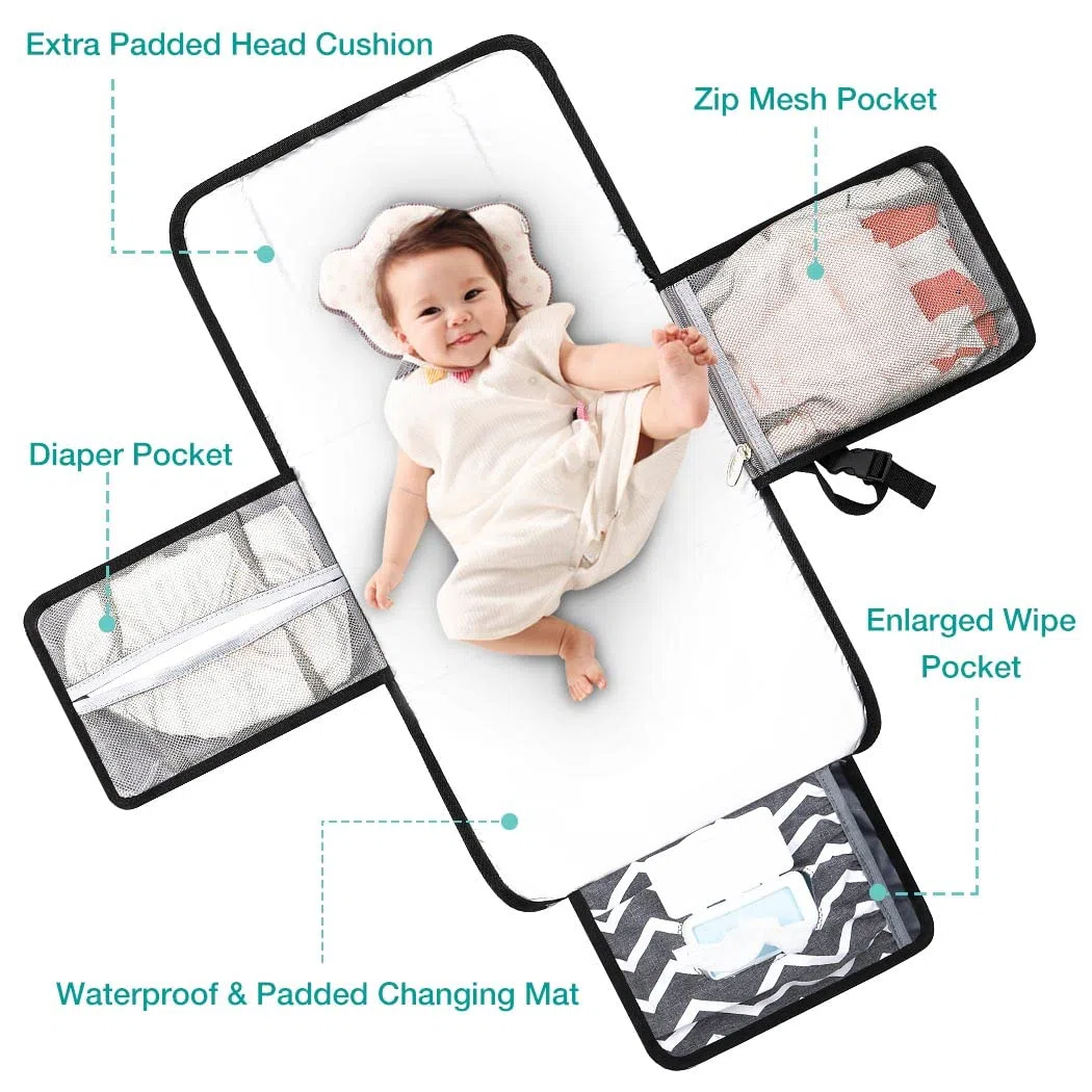 Lekebaby Fasciatoio Portatile Neonato – Fasciatoio Neonato Portatile Impermeabile e Imbottito per Viaggi e Outdoor, Fasciatoio da Viaggio Pratico con 3 Tasche, Comodo e Lavabile, Regali Neonato